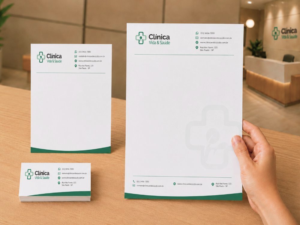 Cartão de visita e receituário para clínicas