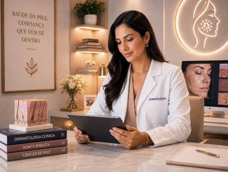 Dermatologista em consulta clínica