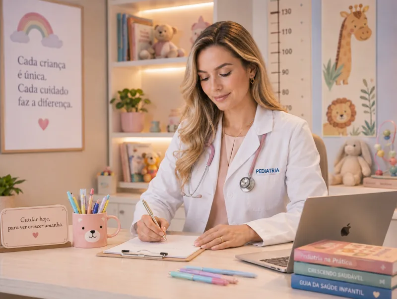 Pediatra em consulta acolhedora com criança e família